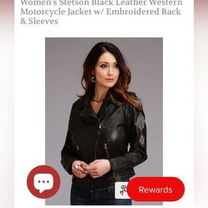 Stetson Black Leather Motorcycle Jacket w Embroidered Sleeves and back